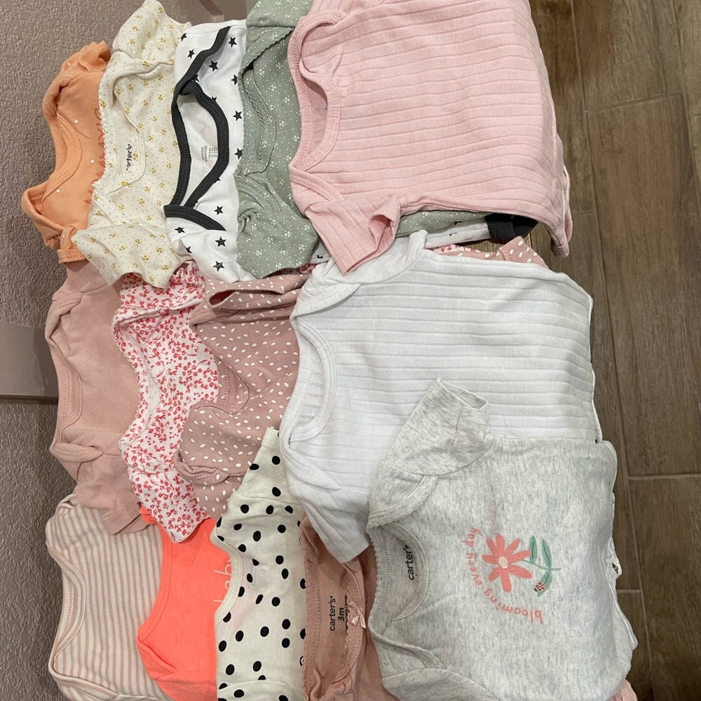 ALL 14pc Assorted Baby Onesies in Pastel and Neutral Tones